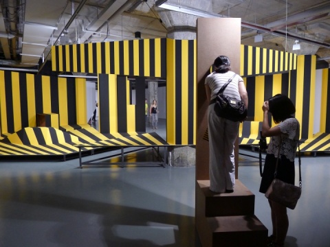 楊振中為這次展覽量身定制的作品《闖入》，這件作品在下午的開幕酒會一度引發(fā)觀眾排隊觀摩
