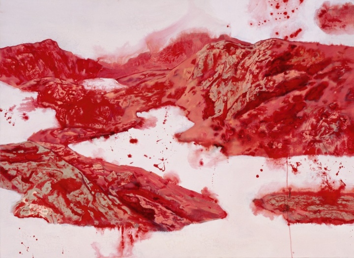 《群山起伏的謊言》，122x166cm，布面丙烯、油彩，2013年

