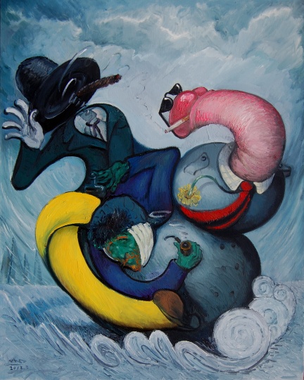 《三劍下天山》布面油畫 100X80cm 2013
《三劍下天山》布面油畫 100X80cm 2013