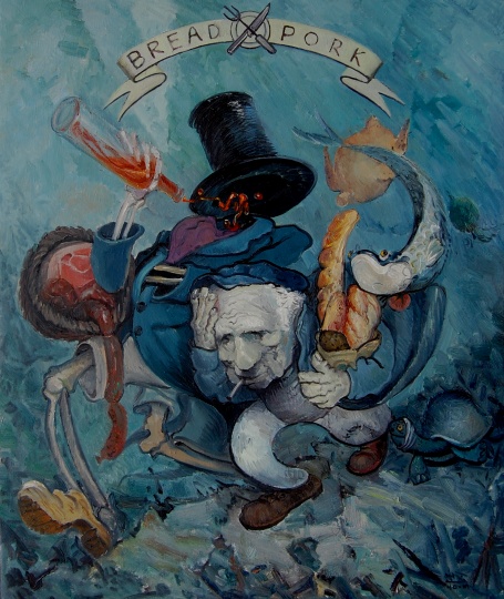 《面包與豬肉》布面油畫 120X100cm 2013
《面包與豬肉》布面油畫 120X100cm 2013