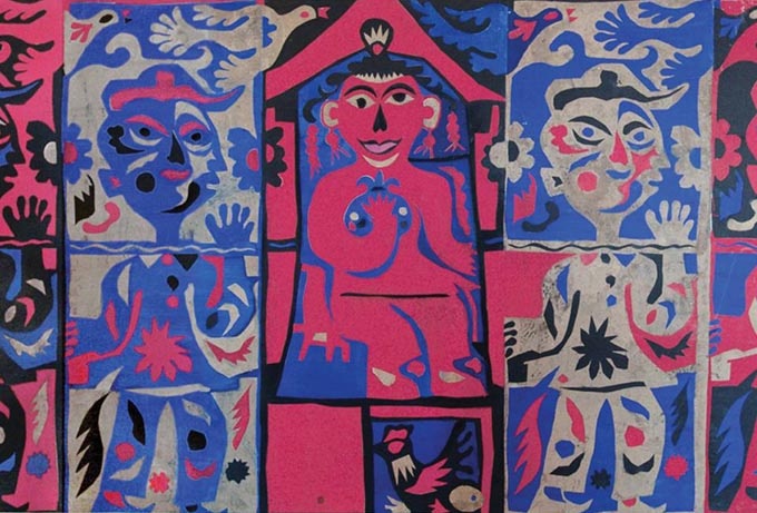  

《醒.幻.夢(mèng)》局部，剪紙、拼貼、三聯(lián)畫，1985年
