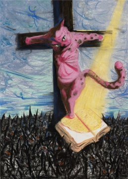 《粉貓》75cm×130cm 紙本色粉 2011年
