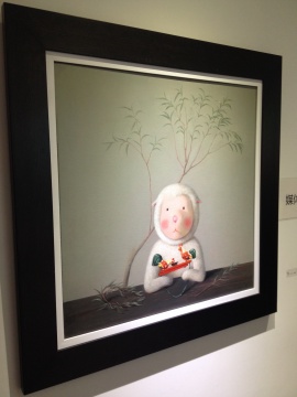 楊媛媛 《鐵皮公雞》 70X70cm 布面油畫 2014 以上兩位藝術(shù)家均由趙凌甲推薦，意在迎合羊年主題
