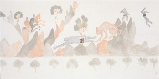 《舍身飼虎》  66.5cm×134cm   紙本水墨   2014
