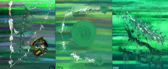 Lot 104 歐陽(yáng)春《深海動(dòng)物》（三聯(lián)作）  100 x 243 cm  油彩畫布  2005  估價(jià)：16-30萬(wàn)元
