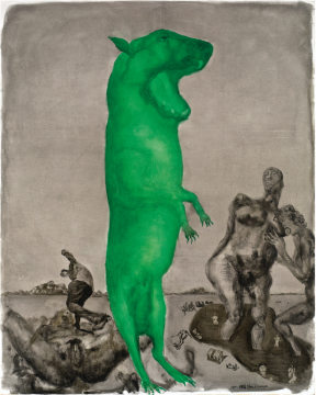 Lot 1066 周春芽《月下情人（綠狗2號）》250.5 x 200 cm 油畫畫布  1997 估價(jià)：500-700萬港元
