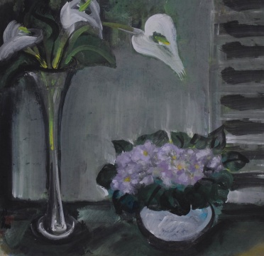 林風眠  《百葉窗瓶花》 65x67cm 紙本設色
