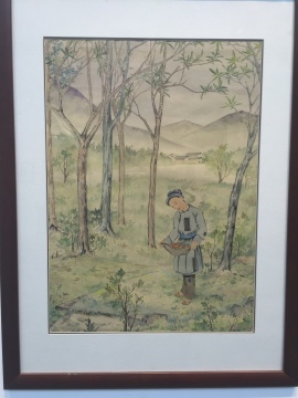 龐薰琹 《樹林中的農(nóng)婦》 54×39.5cm 紙本水彩
