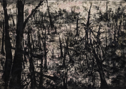 【最佳表現(xiàn)獎】邱飛 《公園》 木刻、水墨 180×120cm 中央美術(shù)學(xué)院  2013
