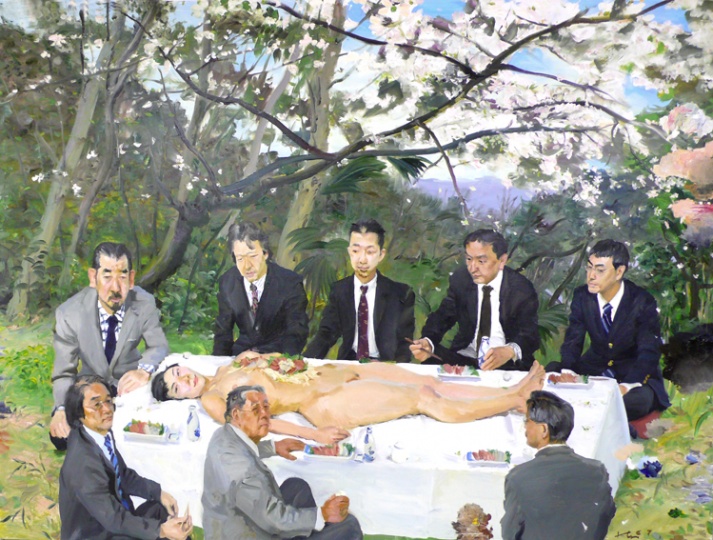《櫻花樹下》195x260cm 布面油畫 2007
