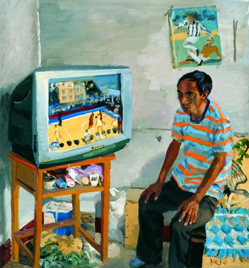 《力五上夜班白天睡不著》150x140cm 布面油畫 2010

