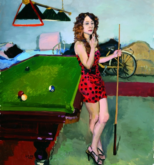 《小豆在臺(tái)球廳閑著》150x140cm 布面油畫 2010
