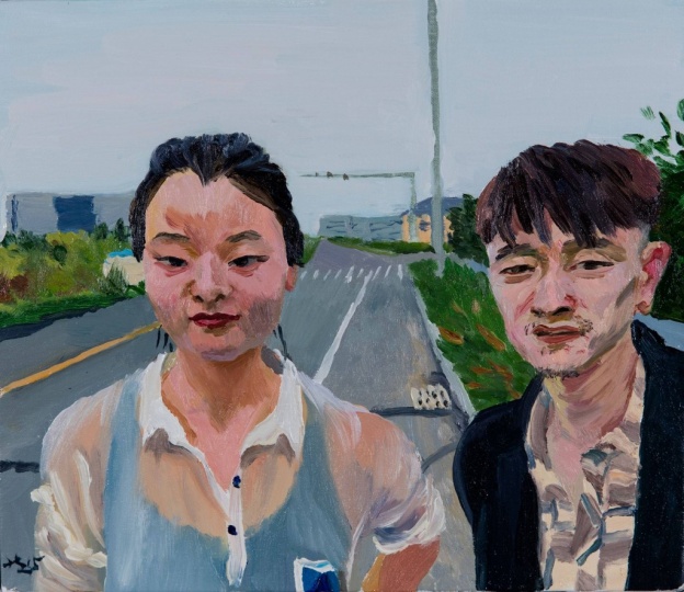 《小軍和秀靈》35 x 40 cm 布面油畫 2015
