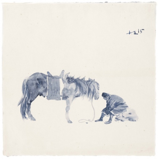 《藍(lán)色 9》 50 x 50 cm 紙上丙烯 2015
