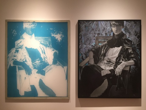 熊宇作品《閱讀課》，左為絲網(wǎng)版畫，右為布面油畫
