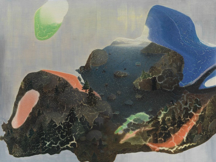 《帶樅樹的山丘》 150×200cm 布面綜合材料 2015
