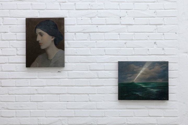 《伍爾芙與燈塔》 41×29cm（伍爾芙 piece of portrait）, 32×41cm（燈塔 piece of landscape） 木板上油畫 2015
