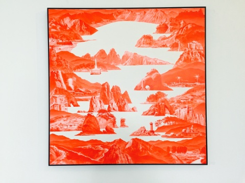 李世賢2011年裝作的 《Between Red 136》150×150cm 麻布油畫
