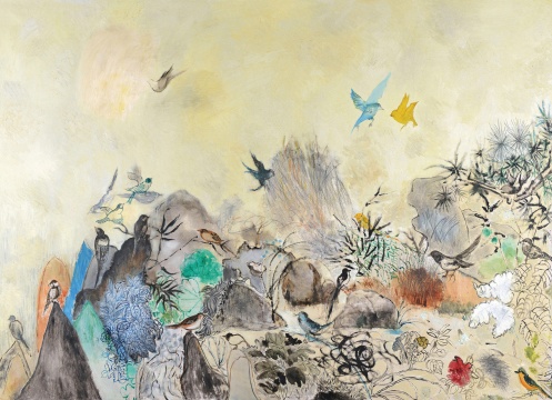 段建宇《梅蘭竹菊》 180x250cm  布面油畫  2009   成交價(jià)：230萬元
