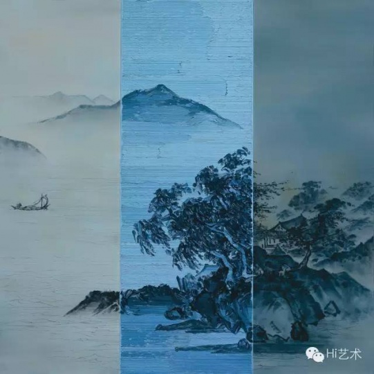 何森 《山水泛舟圖》 80x80 cm 油彩布面 2014
