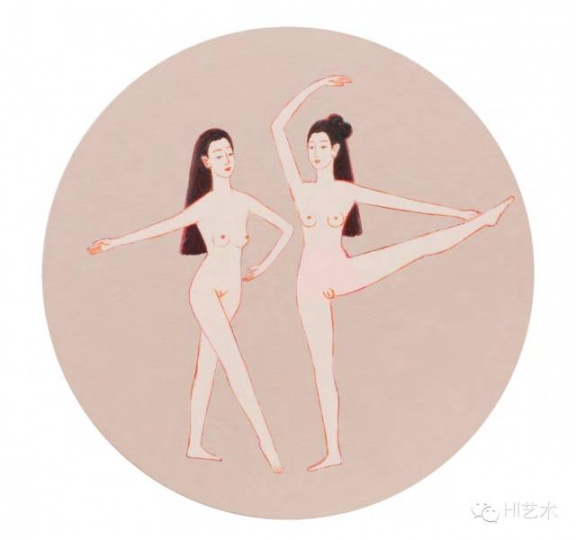張暉 《兩小飛人之六》 直徑40cm 布面丙烯 2015

