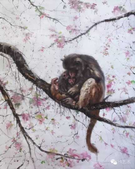 李天兵 《樹上的母猴與孩子》 198 x 157.5 cm 亞麻布面油畫 2014
