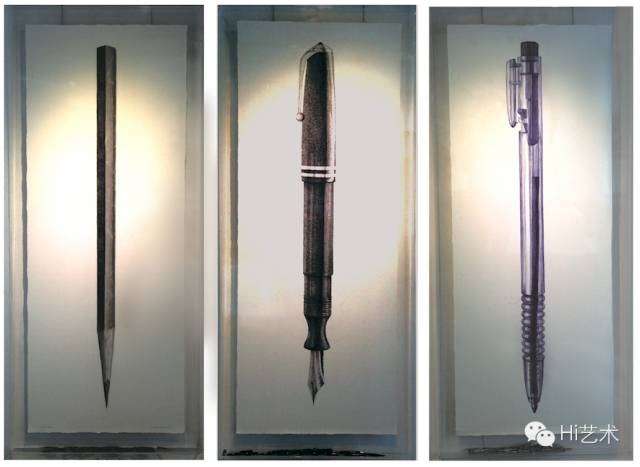沈少民 《我用自己畫自己》 102 x 224 cm x 3紙、鉛筆、鋼筆、圓珠筆 2013
