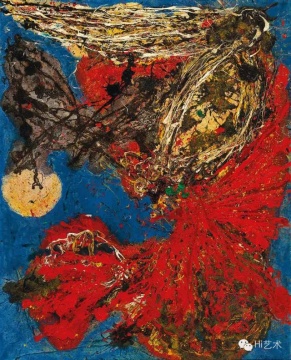 今井俊滿《融化的太陽(yáng)》160.5 x 129cm 布面油彩 碎石 1963 估價(jià)：350至550萬(wàn)港元
