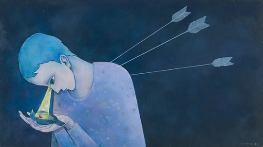 《愿你被這個(gè)世界溫暖相待》  81×143cm 布面油畫 2015 
