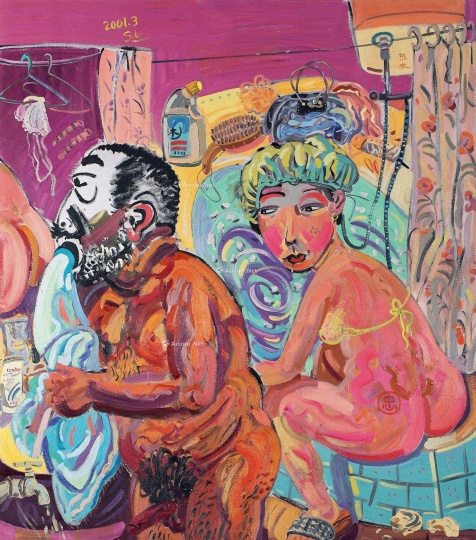 ?申玲 《注水》 202×186 cm  布面油畫  2001  成交價(jià)：24.15萬(wàn)港元 上海泛華秋拍