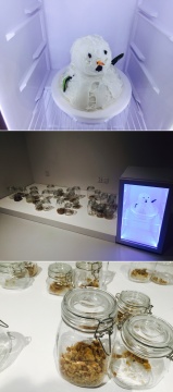  

李振華2016年新作《雪人》，材質(zhì)豬油、冰箱、罐子、展示臺(tái)

