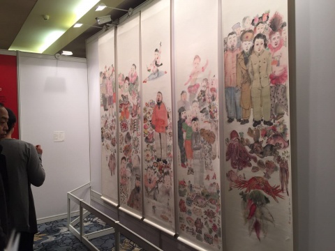 李津   《盛宴（五張一組）》  215×52.5cm×5  設色紙本  2007   估價：150 - 200萬港元  當代水墨藝術“墨源新思”
