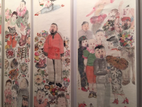 ?李津   《盛宴（五張一組）》局部  215×52.5cm×5  設色紙本  2007   估價：150 - 200萬港元  當代水墨藝術“墨源新思”