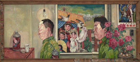劉煒  《革命家庭系列（三聯(lián)作）》  172×381cm  布面油畫   1994   估價：3000 - 4000萬港元  現(xiàn)當代亞洲藝術晚間拍賣
