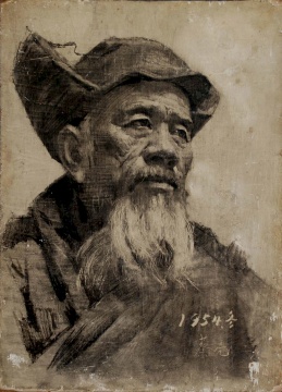 蔡亮 《農(nóng)民》 30×22cm 木板素描 1954
