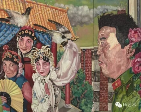 劉煒 《革命家庭系列》（三聯(lián)作）  172 × 381cm 布面油畫  1994，在香港蘇富比2016春拍 ——“現(xiàn)當代亞洲藝術(shù)晚間拍賣以3300萬港元落槌，創(chuàng)下藝術(shù)家個人拍賣紀錄

