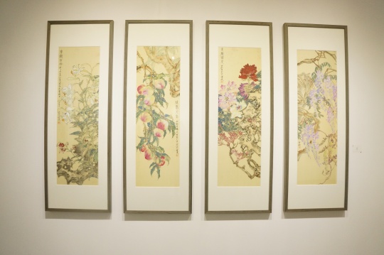  李雪松 《瑞花四屏 》136×34cm×4 絹本 2016