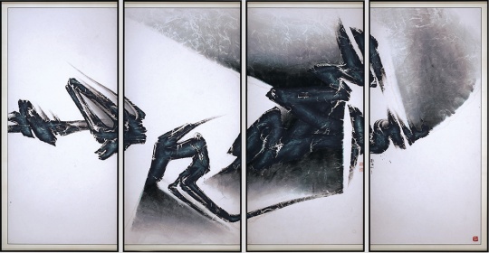 劉國松  《宇宙即我心之四（四聯(lián)作）》  182×346cm  設(shè)色紙本  1998  成交價(jià)：668萬港幣  由亞洲藝商競(jìng)得
