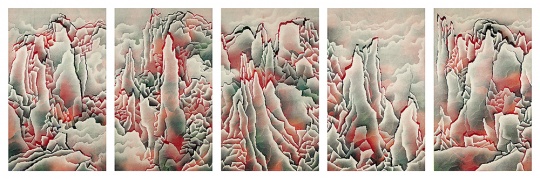  

仇德樹 《烈變-山景（五聯(lián)作）》 210×125.5cm×5  水墨、壓克力紙本  2005 成交價(jià)：81.25萬港幣  由亞洲藝商競(jìng)得
