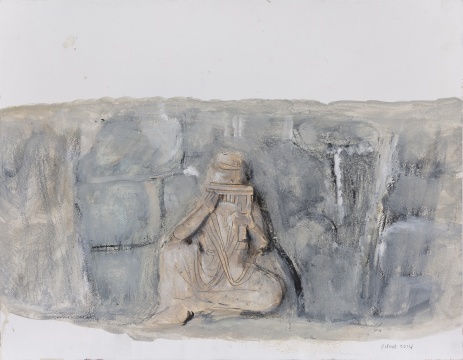 《鞏義石窟寺浮雕》  32×41cm 紙本水彩 2012
