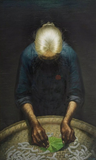 羅中立 《春蠶》布面油彩 220×148cm 1980年
