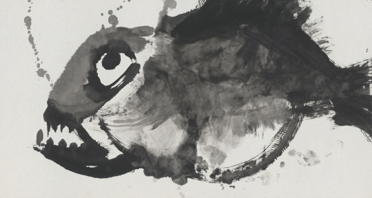 《死不瞑目》紙本水墨，180x98cm，2015
