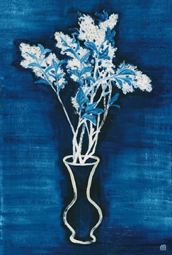 常玉  《藍(lán)色背景的盆花》  72.5×46.5cm  布面油畫  1956

成交價：3933萬元  北京保利2016春拍

