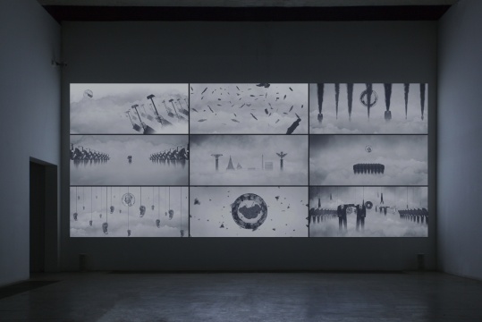 《再見烏托邦》9屏幕錄像裝置（2.35:1） 7分31秒 2014
