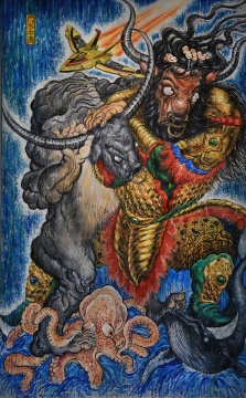 《斗水牛圖》320cm×200cm 布面丙烯 2015
