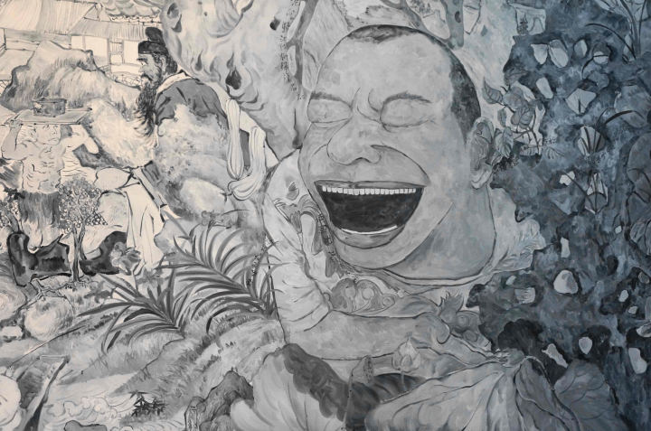 岳敏君《破碎的夢花園》 布面油畫 220×350cm 2014
