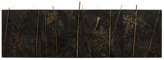 尚揚 《浴竹圖-2》 253×720×16cm 布面瀝青竹鐵泥土 2013
