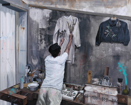 《植物學(xué).H-在后院制作一件有植物圖案的衣服》 130×162cm 布面油畫 2016
