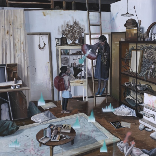 《居家示范.C-客廳里的2個(gè)喇叭》 160×160cm 布面油畫 2016
