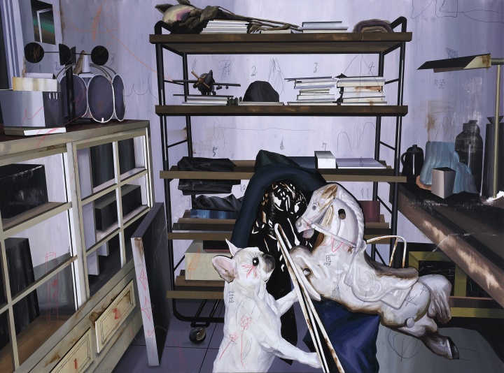 《居家示范.F-荳與塑膠馬》 97×130cm 布面丙烯 2016
